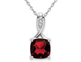 2.00 Carat (ctw) Cushion-Cut Garnet Pendant Necklace in 14K White Gold with Chain