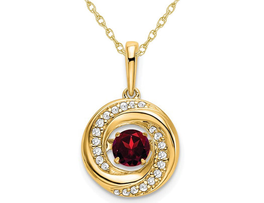 1/3 Carat (ctw) Garnet Circle Pendant Necklace in 14K Yellow Gold with Chain and Diamonds