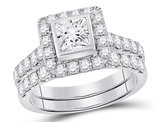 2.00 Carat (ctw G-H, I1-I2) Princess Cut Diamond Engagement Ring and Wedding Band in 14K White Gold