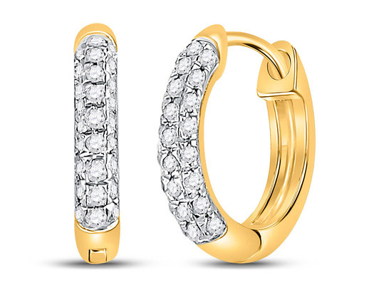 Small 1/6 Carat (ctw H-I, I2-I3) Diamond Hoop Earrings in 10K Yellow Gold