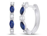 1/3 Carat (ctw) Lab Created Blue Sapphire Hoop Earrings in 14K White Gold with Diamonds 