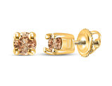 1/4 Carat (ctw I2-I3) Charmpagne Cognac Diamond Solitaire Stud Earrings in 10K Yellow Gold