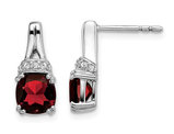 14K White Gold Cushion Cut Stud Button Garnet Earrings 2.50 Carat (ctw) with Accent Diamonds