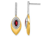 7/10 Carat (ctw) Garnet Drop Earrings in 14K Yellow and White Gold with Diamonds