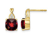 3.35 Carat (ctw) Garnet Cushion-Cut Button Earrings in 10K Yellow Gold