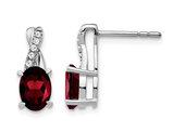 14K White Gold Oval-Cut Post Button Garnet Earrings 1.50 Carat (ctw) with Accent Diamonds
