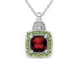 1.30 Carat (ctw) Garnet and Peridot Pendant Necklace in 14K White Gold with Chain