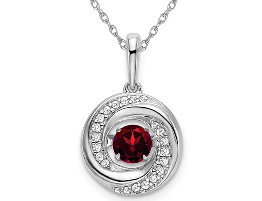 1/3 Carat (ctw) Garnet Circle Pendant Necklace in 14K White Gold with Chain and Diamonds