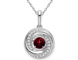 1/3 Carat (ctw) Garnet Circle Pendant Necklace in 14K White Gold with Chain and Diamonds