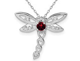 1/7 Carat (ctw) Garnet Dragonfly Charm Pendant Necklace in 14K White Gold with Chain