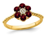 Natural Garnet Flower Ring 9/10 Carat (ctw) in 14K Yellow Gold