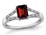 1.25 Carat (ctw) Emerald-Cut Garnet Ring in 14K White Gold  with Accent Diamonds