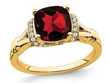 1.90 Carat (ctw) Natural Cushion Cut Garnet Ring in 14K Yellow Gold with Diamonds