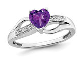 5/8 Carat (ctw) Amethyst Heart Promise Ring in 14K White Gold (SIZE 7)