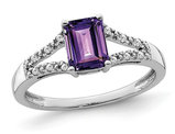 1.10 Carat (ctw) Natural Amethyst Ring in 14K White Gold with Accent Diamonds