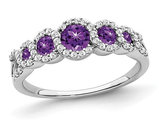 1/2 Carat (ctw) Natural Amethyst and Diamonds Ring 1/4 Carat (ctw) in 14K White Gold