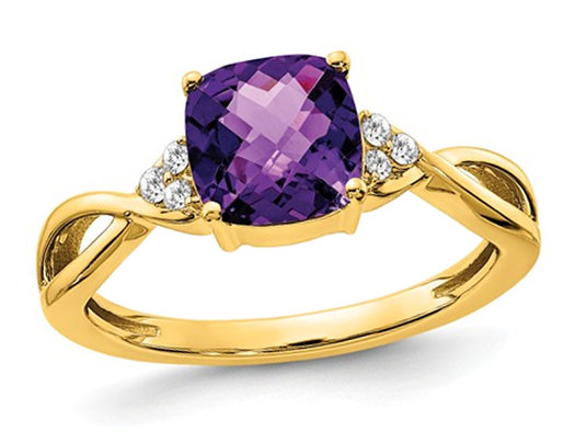 1.75 Carat (ctw) Amethyst Ring in 10K Yellow Gold with Accent Diamonds