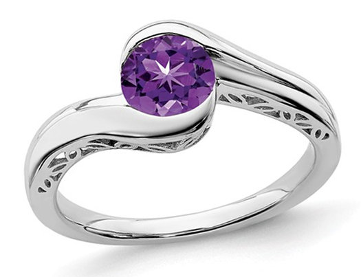 2/3 Carat (ctw) Solitaire Amethyst Ring in 10K White Gold (SIZE 7)
