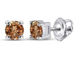 1.00 Carat (ctw I2-I3) Champagne Brown Diamond Solitaire Stud Earrings in 10K White Gold
