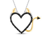 1/20 Carat (ctw) Black Diamond Heart Devil Charm Pendant Necklace in 10K White Gold