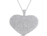 2.00 Carat (ctw I2-I3) Diamond Pave Heart Pendant Necklace in 14K White Gold with Chain