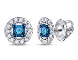 1/3 Carat (ctw I2-I3) Blue and White Diamond Halo Earrings in 10K White Gold