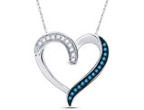 1/5 Carat (ctw) Blue and White Diamond Heart Pendant Necklace in 10K White Gold with Chain