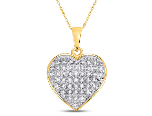 1/7 Carat (ctw) Diamond Heart Pendant Necklace in 10K Yellow Gold