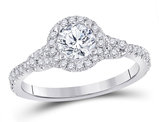 1.00 Carat (ctw G-H, I1-I2) Halo Diamond Engagement Ring in 14K White Gold