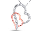 1/12 Carat (ctw G-H, I2-I3) Double Heart Diamond Pendant Necklace in 10K White and Pink Gold with Chain
