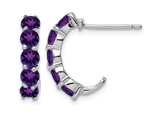 Amethyst J-Hoop Earrings in Sterling Silver