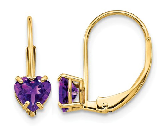 4/5 Carat (ctw) Amethyst Heart Earrings in 14K Yellow Gold