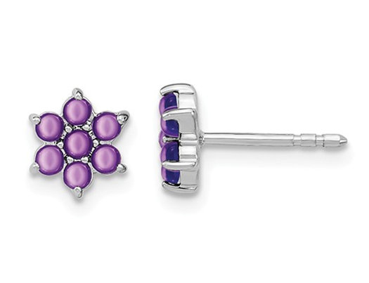 1.15 Carat (ctw) Natural Amethyst Flower Earrings in 14K White Gold