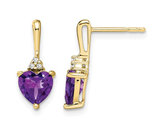 1.50 Carat (ctw) Natural Amethyst Dangle Heart Earrings in 10K Yellow GoldAccents