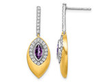 7/10 Carat (ctw) Natural Amethyst Dangle Drop Earrings in 14K Yellow Gold and Diamonds