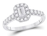 3/4 Carat (ctw G-H, I1-I2) Emerald-Cut Diamond Halo Engagement Ring in 14K White Gold