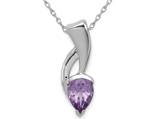 1.00 Carat (ctw) Amethyst Drop Pendant Necklace in Sterling Silver with Chain