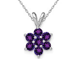 Amethyst Flower Pendant Necklace in 14K White Gold 7/10 Carat (ctw)