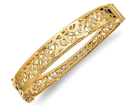 14K Yellow Gold Hinged Bangle Bracelet (10.00 mm)