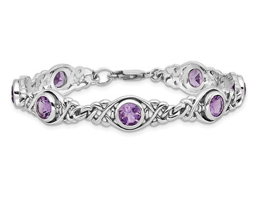 5.25 Carat (ctw) Amethyst Sterling Silver Rhodium Plated Bracelet