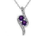 2/5 Carat (ctw) Two-Stone Natural Amethyst Pendant Necklace in 14K White Gold with Chain