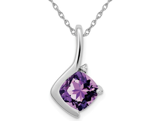 2.00 Carat (ctw) Cusion-Cut Amethyst Pendant Necklace in 14K White Gold with Chain