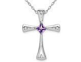 3/10 Carat (ctw) Amethyst Cross Pendant Necklace in 10K White Gold with Chain