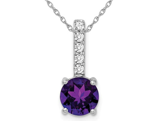 1.25 Carat (ctw) Natural Amethyst Pendant Necklace in 14K White Gold with Diamonds and Chain