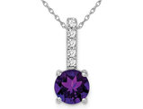 1.25 Carat (ctw) Natural Amethyst Pendant Necklace in 14K White Gold with Diamonds and Chain