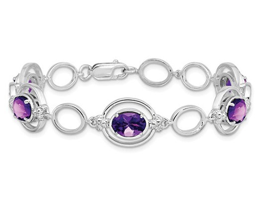 5.40 Carat (ctw) Sterling Silver Open Link Amethyst Bracelet (7.50 Inces)