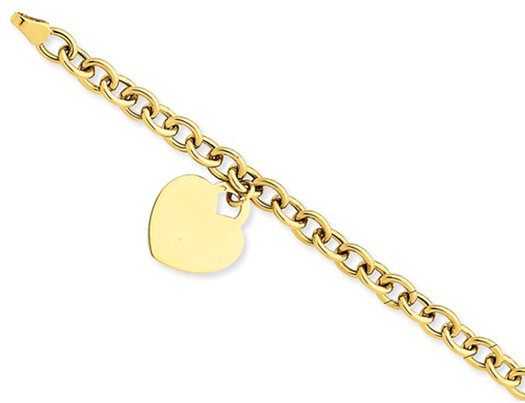 14K Yellow Gold Heart Charm Bracelet (7.25 Inches)