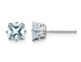 1.20 Carat (ctw) Ultra-Light Princess-Cut Solitaire Aquamarine Earrings in 14K White Gold