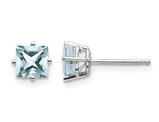 1.20 Carat (ctw) Natural Princess-Cut Solitaire Aquamarine Earrings in 14K White Gold