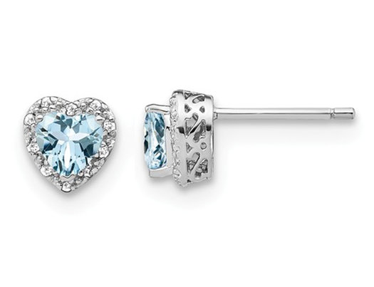 4/5 Carat (ctw) Ultra-Light Aquamarine Heart Earrings in Sterling Silver